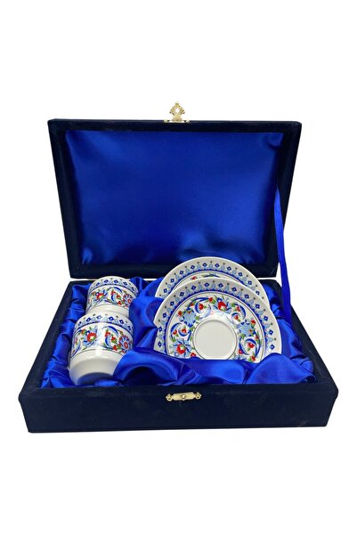 ÅLÅ OTANTİK HEDİYELİK Double Coffee Cup Set Gold Gilded Velvet Boxed