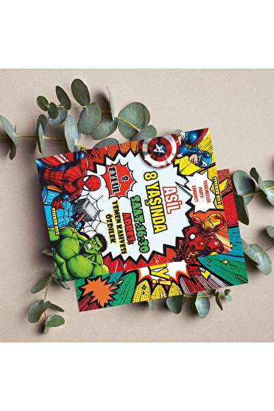 Think And Print 40 ADET YENİLMEZLER Davetiye Çocuk Parti Malzemesi Doğum Günü Süsü Sünnet Davetiye Kart Kişiye Özel