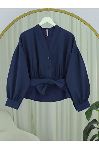 HİJABAYA Πουκάμισο από ποπλίνα με μισό κουμπί και ζώνη στη μέση