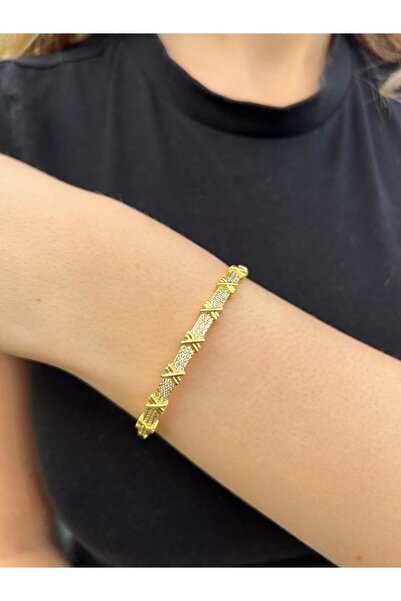 Glowy&Co. Altın Çapraz Işıltı 14K Kaplama Kararmaz Çelik Bileklik