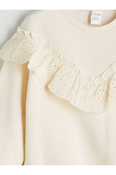 LC Waikiki Peak Yeni Sezon Bisiklet Yaka Uzun Kollu Nakışlı Kız Çocuk Sweatshirt