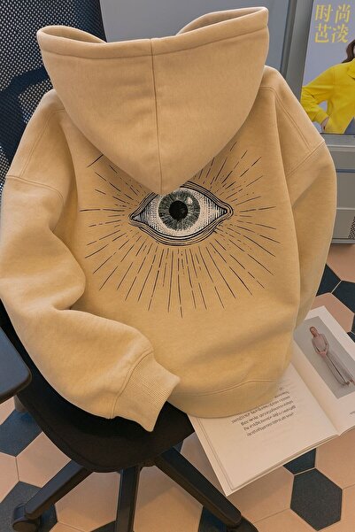 MELOOX Hanorac cu glugă cu imprimeu grafic Eye and Moon – îmbrăcăminte de str...