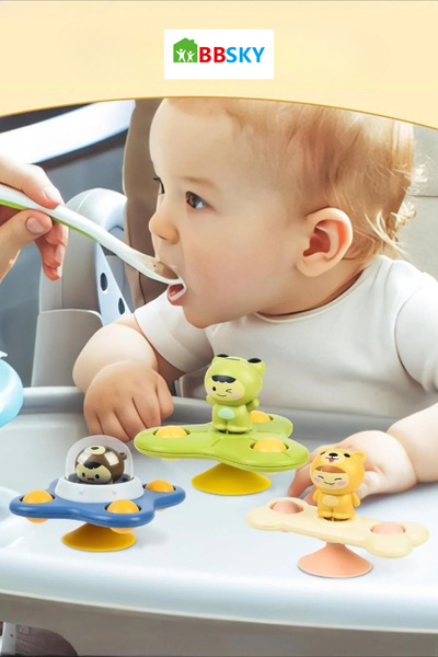 BBSKY Hayvan Şekilli 3’lü Vantuzlu Bebek Oyuncağı – Mama Sandalyesi Banyo ve Pencere İçin Gelişim Oyuncağı
