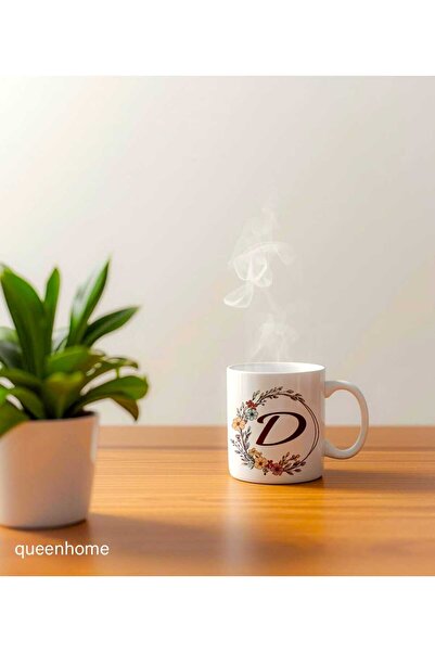 QueenHome Kişiye Özel Harfli Kupa Bardak İsim Baş Harf Tasarımlı Hediye Kupa