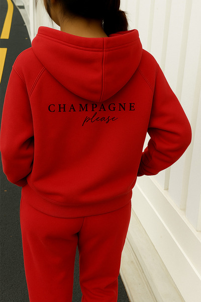 SVART WEAR Champagne Please Oversize Pamuklu Günlük Hoodie Kapüşonlu Sweatshirt Baskılı