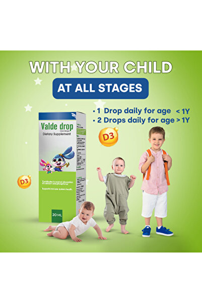 UBM Valde drop - Vitamin D3 oral drops (babies & children)– Bones, Immunity, Brain & Mood Support - 20ml