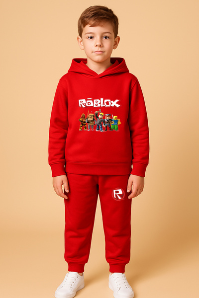Let's Wear New Roblox Printed Children's Hooded Premium Compact Sweatshirt Tracksuit Set - 2 Piece Sportswear Set
