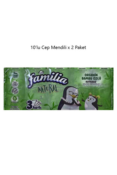 Familia Natural Organik Bambu Özlü 10 lu Cep Mendili x 2 Paket