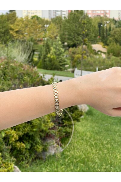 Glowy&Co. Zarafet 14K Altın Rengi Kaplama Kararmaz Çelik Taşlı Bileklik