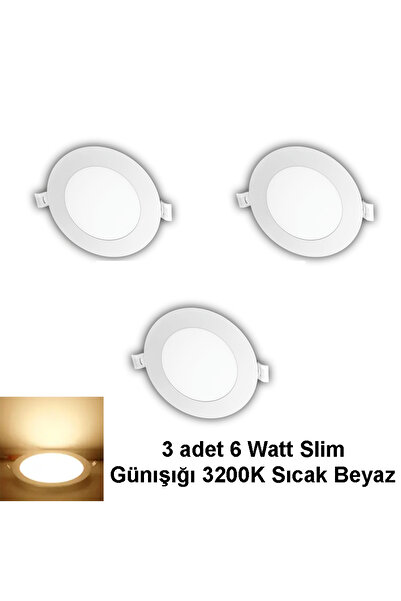 Cata Slim Panel Led Sıva Altı 6 Watt Günışığı Sarı Işık (3200K) 3 adet