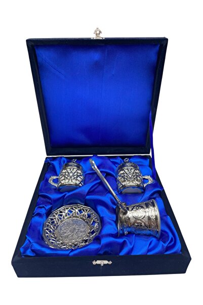 ÅLÅ OTANTİK HEDİYELİK İkili Kahve Fincan ve Cezve Seti Zamak Kadife Kutulu