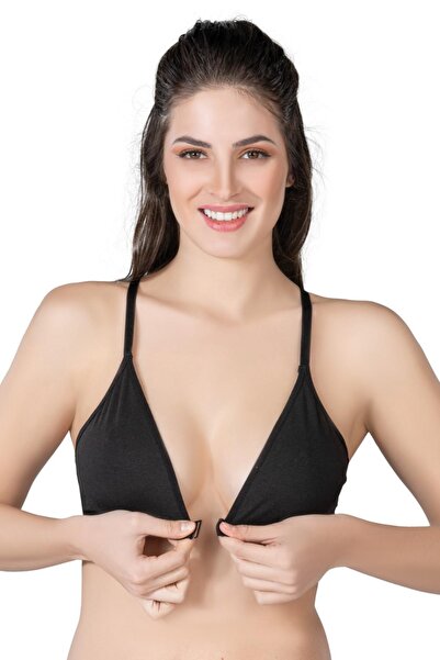 Generic Brand Black Emay 1416 Modal Cotton Front Opening Sports Bra