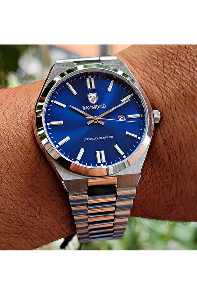 Raymond ساعة يد رجالية بقرص فولاذي أزرق داكن