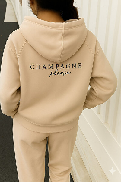 SVART WEAR Champagne Please Oversize Cotton Casual Hoodie Printed Hooded Sweatshirt