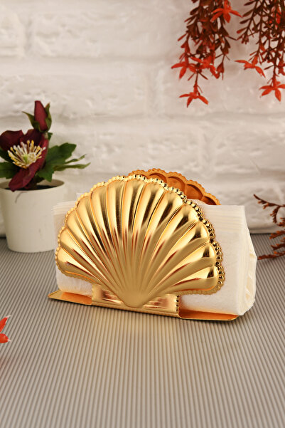 AKSESUAR EVRENİ Orister Gold Stainless Luxury Napkin Holder Organizer Seashell Presentation Kitchen Decoration Tableware
