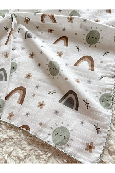 Cloudy Multi-Purpose Muslin Blanket, 30 - Green Sun Swaddle Cover, 80X90 cm Baby, Newborn Blanket