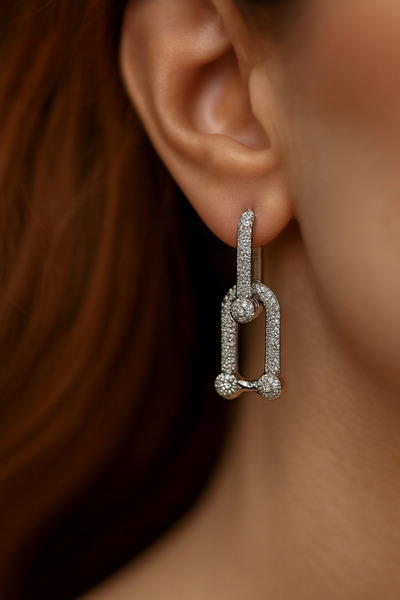 eranora SAGE & Co. Bound Silver Premium Taş Detaylı Çelik Küpe