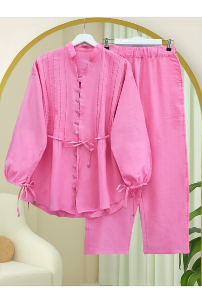 HİJABAYA Σετ παντελόνι με κορδόνια με κουμπιά και λαιμόκοψη σε σχήμα V