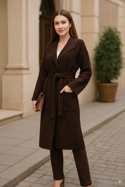 K-ODEA BUTİK Удобно прилягащо дамско плетено яке с връзки