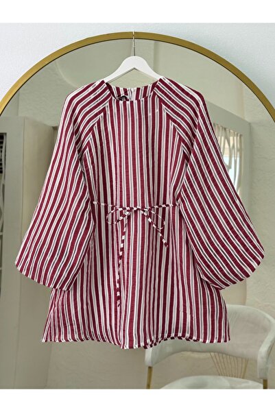 HİJABAYA Ριγέ τουνίκ με μανίκια μπαλόνι και επένδυση στη μέση