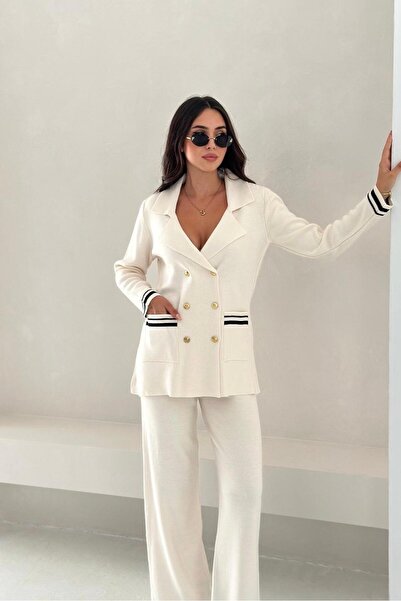 Noi Belis Double Breasted Collar Pocketed Knitwear Bottom Top Set Aw25Au0002