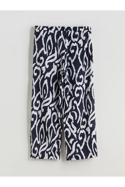 LC Waikiki Patterned Wide Leg Women's Trousers with Elastic Waist
