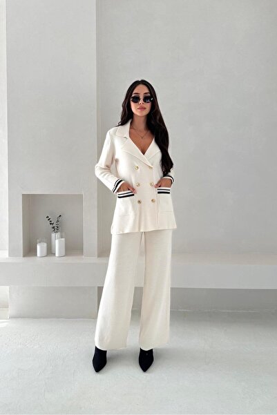 Noi Belis Double Breasted Collar Pocketed Knitwear Bottom Top Set Aw25Au0002