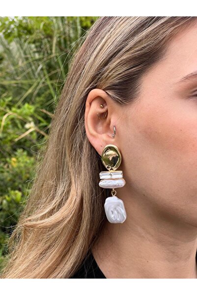 Glowy&Co. Natural Radiance Gold Color Pearl Non-Tarnish Steel Earrings