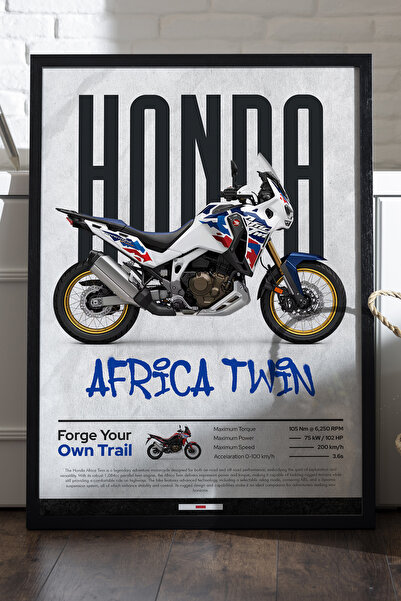 Duvarda Αφίσα Honda Africa Twin με μαύρο ξύλινο πλαίσιο, διακοσμητικός πίνακα...