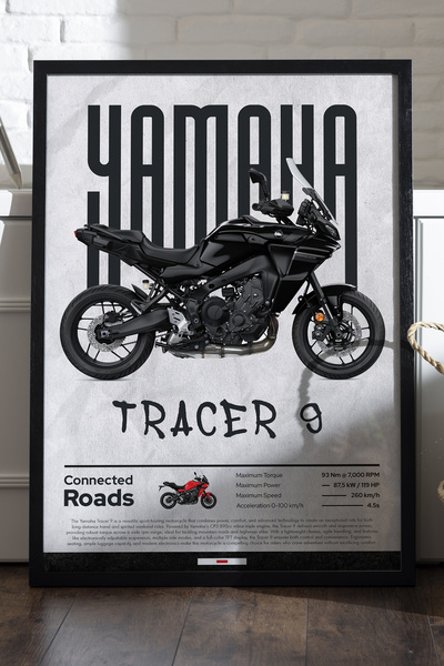 Duvarda Αφίσα Yamaha Tracer 9 με μαύρο ξύλινο πλαίσιο, διακοσμητικός πίνακας ...
