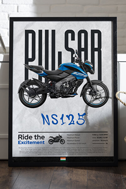 Duvarda Bajaj Pulsar NS 125 crni poster sa drvenim okvirom, dekorativna zidna...