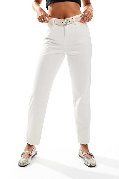 comfort jeans Beyaz Süper Yüksek Bel Comfort Likralı Esnek Mom Jean Kot Pantolon