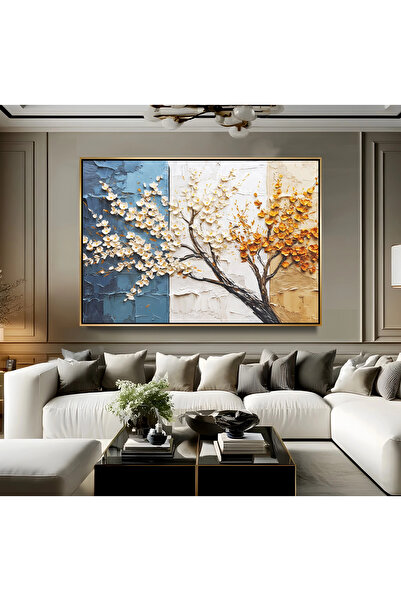 EMYA HOME Pictură pe pânză cu copac colorat, cu cadru din metal auriu