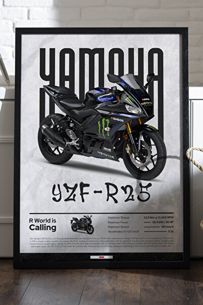 Duvarda Poster cu ramă din lemn negru Yamaha YZF-R25 Monster, pictură decorat...