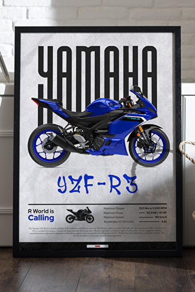 Duvarda Poster cu ramă din lemn negru Yamaha YZF-R3, pictură decorativă de pe...