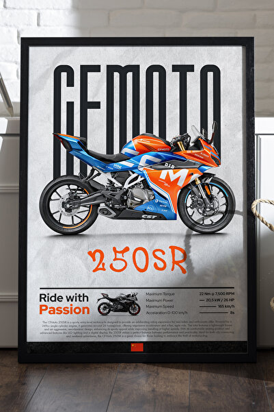 Duvarda CFMOTO 250 SR Siyah Ahşap Çerçeveli Poster, Dekoratif Motosiklet Duva...