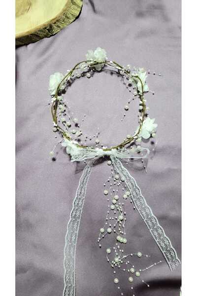 Beyaz inci tasarım Coroana de mireasa cu design special cu perle si flori