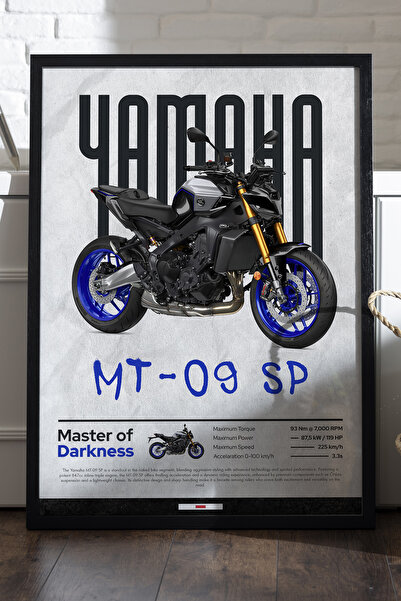 Duvarda Yamaha MT-09 SP Siyah Ahşap Çerçeveli Poster, Dekoratif Motosiklet Du...