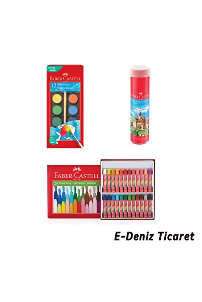 E-Deniz Ticaret Okul Seti 3 - Kuru Boya (Tüp 24'li) , Suluboya (12'li Büyük) Pastel Boya (24'lü)