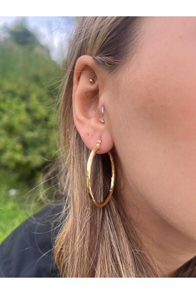 Glowy&Co. Klasik Işıltı 14K Altın Rengi Kaplama Kararmaz Çelik Halka Küpe