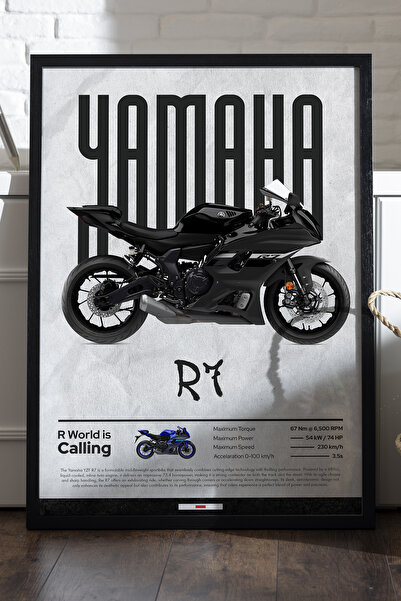 Duvarda Poster cu ramă din lemn negru Yamaha R7, pictură decorativă de perete...