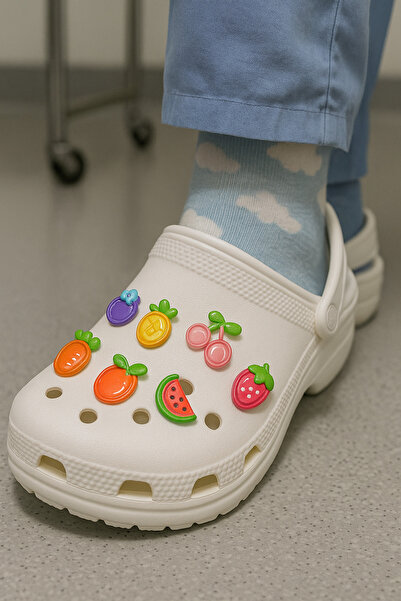 Çiçek Antalya Terlik Süsü Seti Jibbitz Eğlenceli Terlik Süsü Meyve Temalı 7 Adet