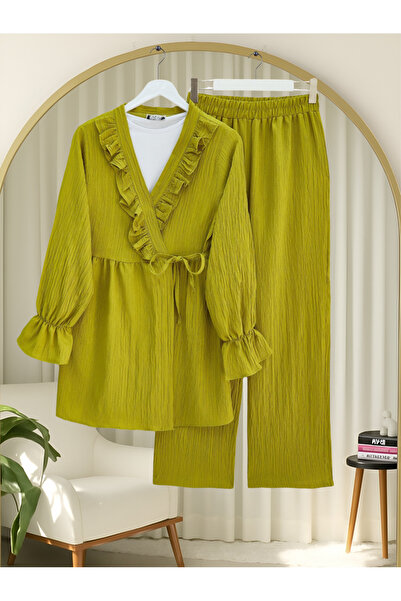 HİJABAYA Σετ κιμονό με λάστιχο στο μανίκι, βολάν στο μπροστινό μέρος και κορδόνια