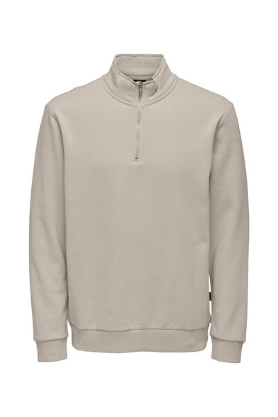 Only & Sons Yüksek Yaka Ekru Erkek Sweatshırt ONSCERES HALF ZIP SWEAT NOOS