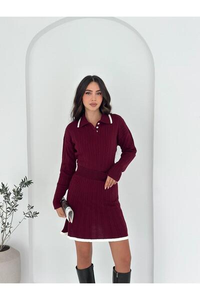 Noi Belis Hair Braid Detailed Polo Neck Knitwear Bottom Top Set Aw25Au0004