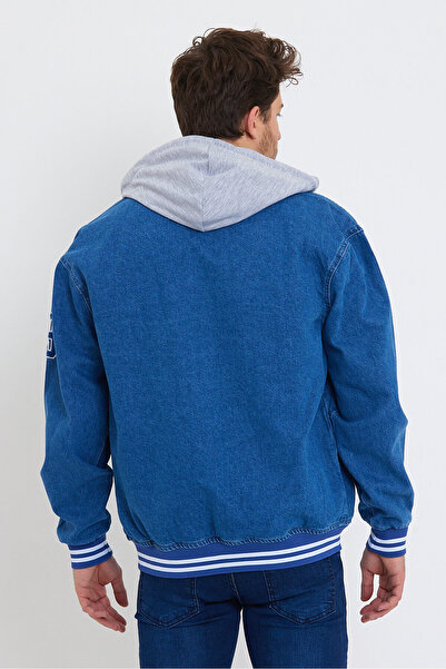 DAMGA JEANS Erkek Oversize Kışlık Kalın Mavi Kot Kolej Mont