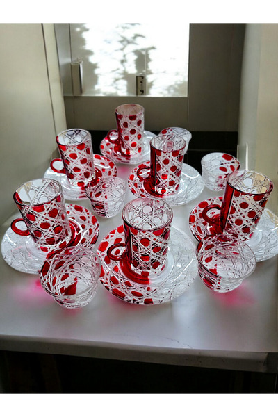 AYZ HOME Cut Crystal Glass Tea and Mirra Set - Arabic Coffee Set Tea Set 18 Pieces for 6 People