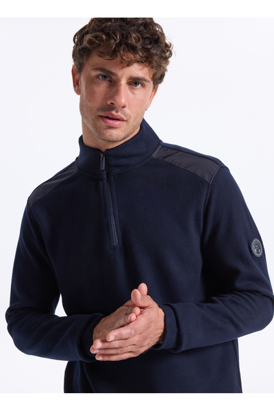 Discovery Expedition D5WM-SWT3810 Lacivert Dik Yaka Relaxed Düz Erkek Sweatshırt