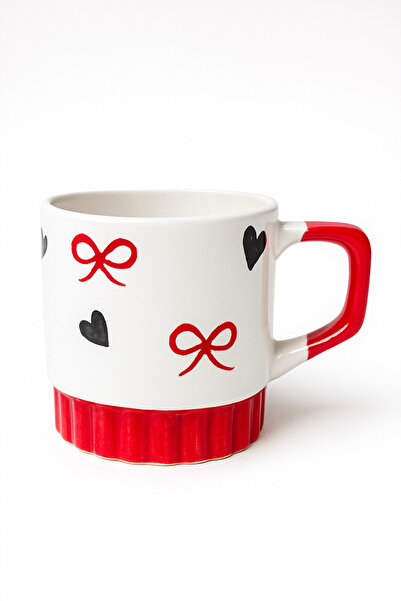 SeraCEY Handmade Ceramic Mug Cup with Heart and Bow Detail