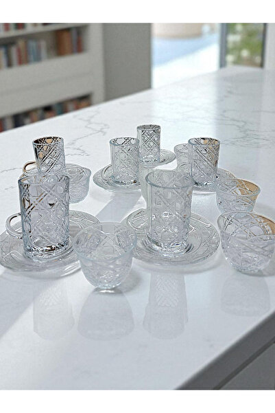 AYZ HOME Cut Crystal Glass Tea and Mirra Set - Arabic Coffee Set Tea Set 18 Pieces for 6 People
